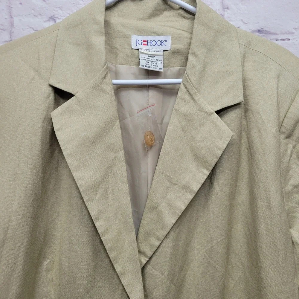 NEW JG Hook‎ Linen Blend Blazer Womens 20WP Lined Classic Natural Beige Business